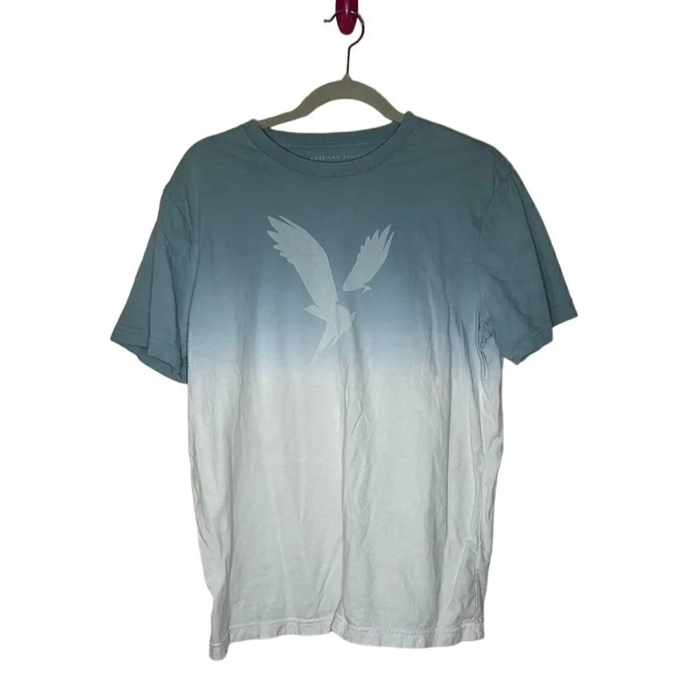 American Eagle Dip-Dye Graphic Tee Unisex Blue Crew Neck Short Sleeve T-Shirt S